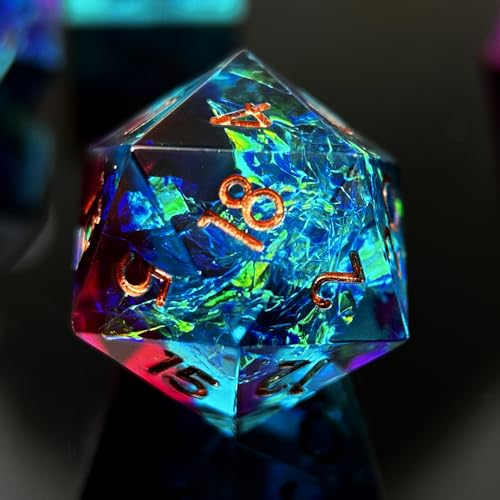 HAOMEJA 7pcs Sharp Edge Resin Dice Set, Handmade Polyhedral Dice with Glitter & Galaxy Effect Apply to DND, D&D, RPG, MTG Tabletop Games, Role Playing Game, Easter, Halloween Party Gift (Blue Red) - color: T Blue Red