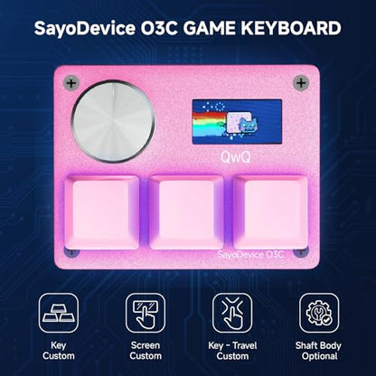 O3C Rapid Trigger Keyboard With Hall Magnetic Switch For OSU Geometry Dash | Rhythm Games,with Knob and Screen,Copy Paste,Shotcut,Macro Hotswap Mini Keypad Magnetic Linear Switches - color: Pink, size: Outemu Peach V2