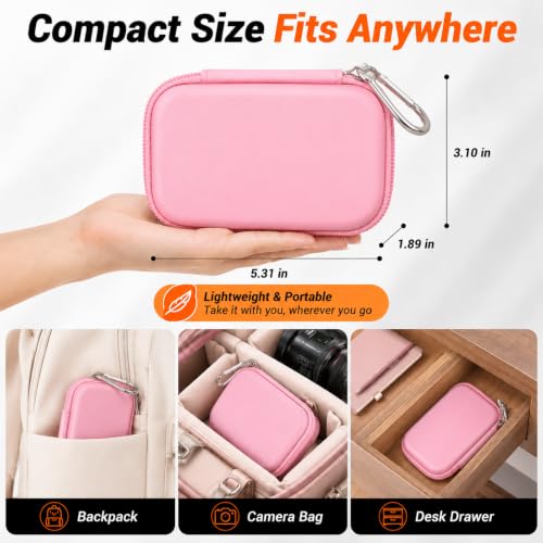 Comecase Dual SSD Case for SanDisk Extreme Portable SSD and Extreme PRO | Holds 2 Drives & 12 SD Cards, Elastic Strap Fit 500GB/1TB/2TB/4TB/8TB, Cable Groove & Carabiner for Travel, Pink, Box Only - color: Pink