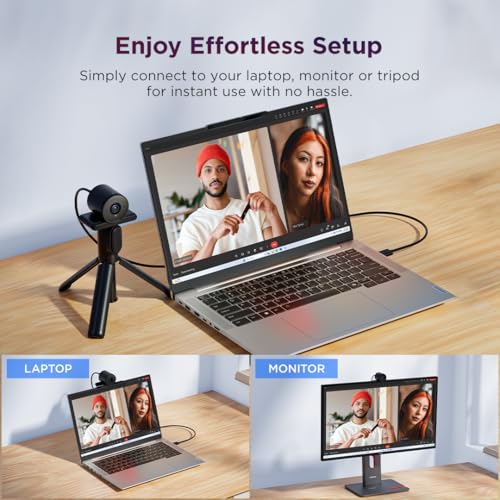 Lenovo FHD Webcam, 1080p Resolution, 30 fps, Dual Noise-Cancelling Microphones, AI Noise Cancellation and Enhanced Image Quality, Physical Privacy Shutter, Microsoft Terms Certified, Black | Dual Noise-Cancelling Microphones, AI Noise Cancellation, Enhanc