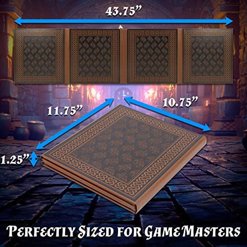 CASEMATIX DM Screen Faux Leather 8-Panel Deluxe GM Screen - Eight Panel Folding Game Master Screen with 2 Swinging Panels and Wet Erase Pockets for TTRPGs, Inserts Not Included, Brown - color: Brown