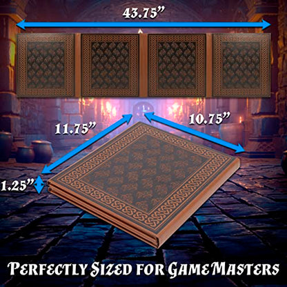 CASEMATIX DM Screen Faux Leather 8-Panel Deluxe GM Screen - Eight Panel Folding Game Master Screen with 2 Swinging Panels and Wet Erase Pockets for TTRPGs, Inserts Not Included, Brown - color: Brown