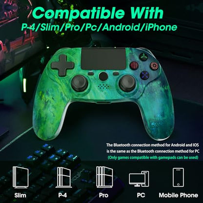 citnh Wireless Controller for PS4,compatible with ps4/slim/pro and windows pc 6-Axis Gyro/Multi Touch Pad/3.5mm Audio Jack/800mAh Battery and Speaker (Aurora Green) - color: Green