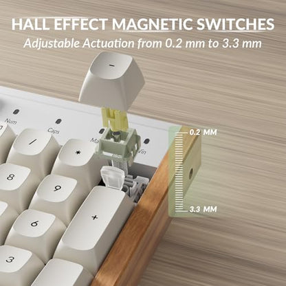 Keychron K10 HE Hall Effect Keyboard, Ultra-Fast Lime Banana Magnetic Switch, Full-Size Tri-Mode Wireless Keyboard with Rapid Trigger, Adjustable Actuation, RGB, Aluminum + Wood Frame - White - color: Lime Banana Switch - White