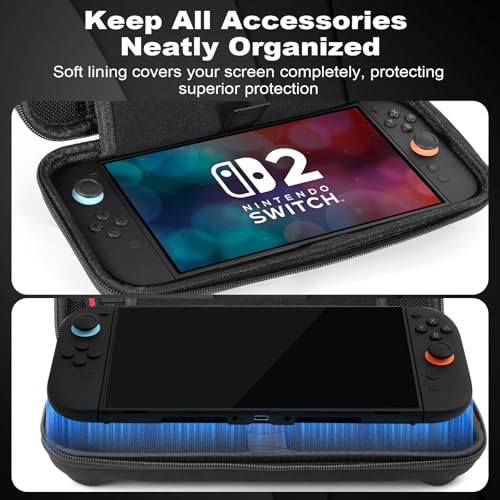 MoldRaychi Hard Shell Carrying Case for Nintendo Switch 2 (2025), Travel Pouch with 24 Game Card Slots & Accessory Pocket, Shockproof Portable Storage Bag for Console, Joy-Cons and Charger, Black