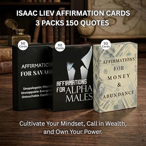 Isaac Liev 150 Positive Daily Affirmation Cards For Men Motivational card, Inspirational, Mindest Gifts for Success - Cool Gifts for Him, Best Friend, Coworkers, Office & Birthday - style: 3-PACK DEAL - Alpha Affirmations , Money Affirmations & Savage Aff