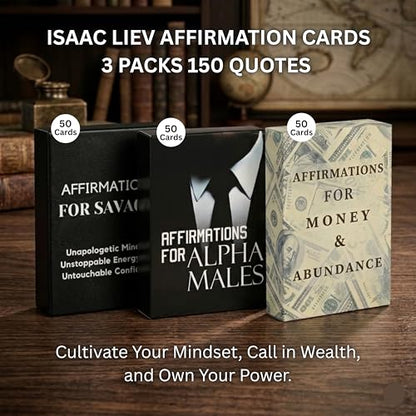 Isaac Liev 150 Positive Daily Affirmation Cards For Men Motivational card, Inspirational, Mindest Gifts for Success - Cool Gifts for Him, Best Friend, Coworkers, Office & Birthday - style: 3-PACK DEAL - Alpha Affirmations , Money Affirmations & Savage Aff