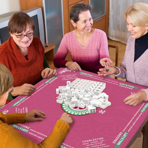Mahjong Mat 32.4” x 32.4”, 3mm Thick Non-Slip Rubber Back Mahjong Table Mat, Noise Reduction Waterproof Mahjong Game Mat for Table, Mahjong Tile Mat for Cards, Dominoes & Board Games - color: Pink