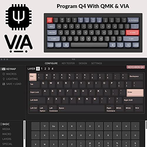 Keychron Q4 Wired Custom Mechanical Keyboard, QMK/VIA Programmable Macro, Full Aluminum, Hot-Swappable Gateron G Pro Blue Switch, 60% Layout Double Gasket Compatible with Mac and Windows - Black - color: Black (Gateron G Pro Blue Switch)