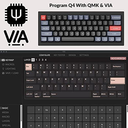 Keychron Q4 Wired Custom Mechanical Keyboard, QMK/VIA Programmable Macro, Full Aluminum, Hot-Swappable Gateron G Pro Blue Switch, 60% Layout Double Gasket Compatible with Mac and Windows - Black - color: Black (Gateron G Pro Blue Switch)