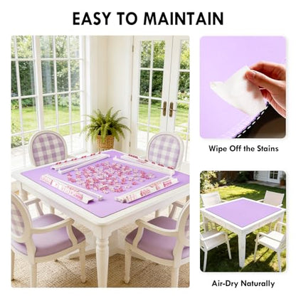 Purple 31.5" Crease-Free Non-Slip Noise Reduction Mahjong Mat | American Mahjong Table Cover with Carrying Bag for Poker Card Games Dominoes & Board Games - color: Purple