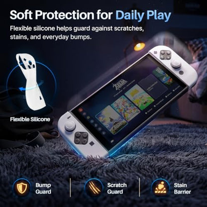 TNP JoyCon Cover for Nintendo Switch 2, Silicone Controller Case, White | 2-Piece Anti-Slip Skin Set for Left and Right Joy-Con 2 Controllers with Matching Thumb Grip Caps; Controllers Not Included - color: White