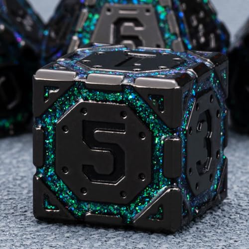 DND Metal Dice Set, Polyhedral Dice Set for RPG D&D Dice with Cracks Dungeons and Dragons Dice Set for RPG TTRPG D&D Die with Gift Case(Black Nickel Dark Green) - color: Black Nickel Dark Green