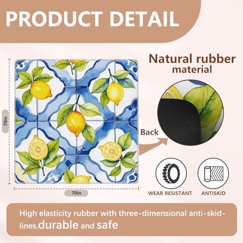 Blue and Yellow Lemon Mahjong Mat 31.5"x31.5", Mediterranean Italian Lemon Non-Slip Noise Reduction Gaming Mat for American Mahjong Poker Card Board Games Dominoes - color: Blue and Yellow Lemon