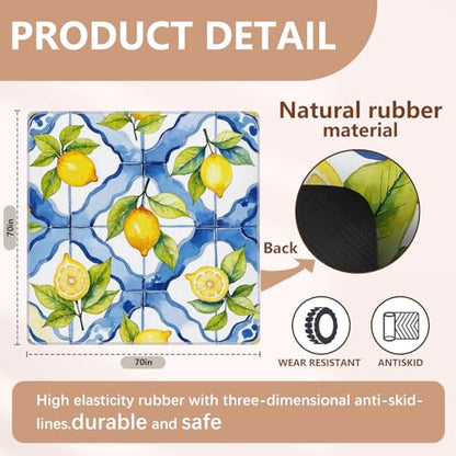 Blue and Yellow Lemon Mahjong Mat 31.5"x31.5", Mediterranean Italian Lemon Non-Slip Noise Reduction Gaming Mat for American Mahjong Poker Card Board Games Dominoes - color: Blue and Yellow Lemon