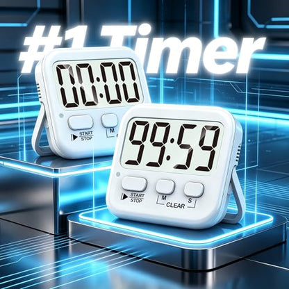 2 Pack Digital Timer for Kids Classroom Kitchen Timers for Cooking | w/ Battery, Easy to View, Alarm, Mute Mode, Count Down/Up, Magnetic, Kickstand, Hanging, Classroom Timer for Teacher Supplies - color: Pure White *2