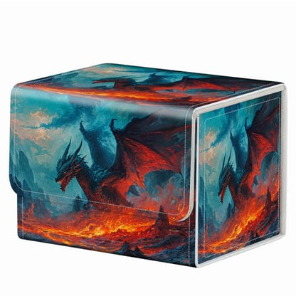 Strong Magnet MTG Demon Deck Box Playing Card Case Magic The Gathering Commander Deck Box Creative Pattern Trading Card Storage Box for Collectible Games, Dragon Flies Against The Fire - color: Dragon Flies Against The Fire