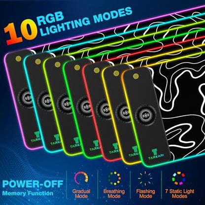 TARKARI Magnetic Wireless Charging RGB Mouse Pad, Large Gaming Desk Mat Waterproof, 31.5"x11.8" Black Mousepad, Ultra-Smooth Surface, Non-Slip Rubber Base, Desk Pad for Keyboard Laptop - color: Topographic Pattern