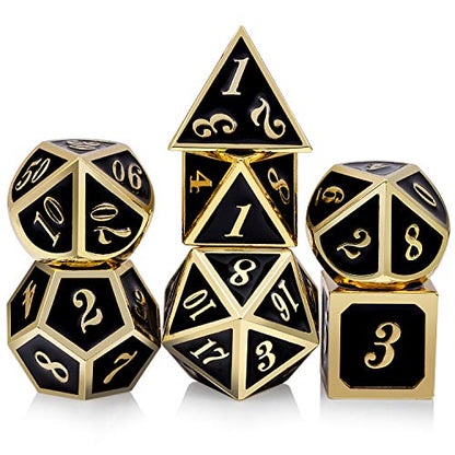 DNDND Metal Dice Set D&D, 7 die Metallic Polyhedral Dice Set with Gift Metal Box and Gold Number for DND Dungeons and Dragons Role Playing Games (Black and Gold) - color: Black With Gold