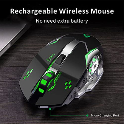 Uciefy Q85 Rechargeable Wireless Gaming Mouse, 2.4G LED Optical Silent Wireless Computer Mouse with 4 LED Light, 3 Adjustable DPI, Ergonomic Design, Auto Sleeping (Black) - color: Black