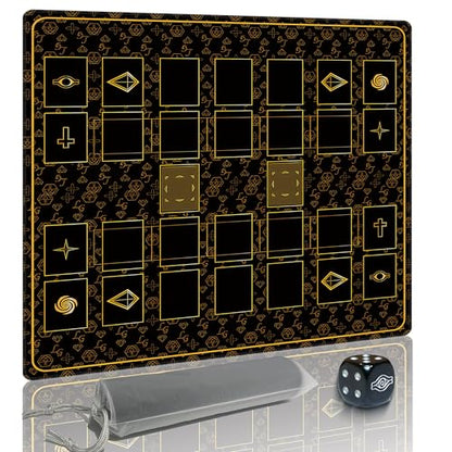 Stitched for Yugioh Playmat, 2-Player, Master Rule Duel Field Zones, Large Card Game Mat, Original Art Designs & Accessories (Golden) - color: Golden