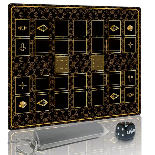 Stitched for Yugioh Playmat, 2-Player, Master Rule Duel Field Zones, Large Card Game Mat, Original Art Designs & Accessories (Golden) - color: Golden