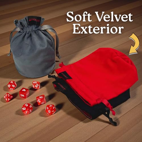 Velvet Drawstring Dice Bag - Set of Three Colors - Dungeons and Dragons Fabric/Standing Cotton Fabric Dice Bags/D&D Dice Pouch/Small Pouch/Velvet Jewelry Bag (Red, Black, Grey) - color: Red, Black, Grey