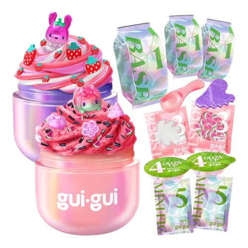 GUI GUI Fruity Glow Slime Kit, Cloud & Butter Scented Slimes | Gua Sha, Beauty Scoop, charms, booster, and collectible figurine in a slime kit for girls, birthday gifts for girls 6+ - style: Cloud & Butter