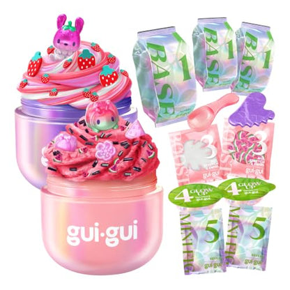 GUI GUI Fruity Glow Slime Kit, Cloud & Butter Scented Slimes | Gua Sha, Beauty Scoop, charms, booster, and collectible figurine in a slime kit for girls, birthday gifts for girls 6+ - style: Cloud & Butter