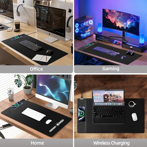 Wireless Charging Mouse Pad, Gaming Mouse Pad with Ultra-Smooth Surface, 31.5”x15.75” Large Desk Mat, Non-Slip Rubber Base, Waterproof Computer Keyboard Pad for Gaming, MacBook, Laptop, Desk - color: Black - 31.5"x15.7" (Wireless Charging)