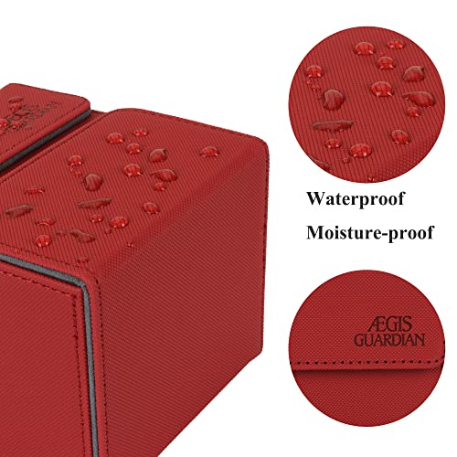 AEGIS GUARDIAN Card Deck Box with Dice Tray for MTG Cards, Commander Deck Box fit 150+ Sleeved Cards, PU Leather Card Storage Box Strong Magnet Deck Game Case for TCG CCG, Red - color: 3-2