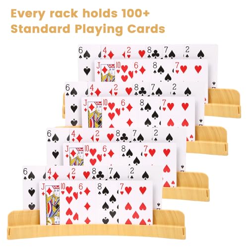 4 Packs of Double-Layer Card Holders with Wood Grain Design，Playing Card Holder for Kids Adults Hands Free Card Holder for Family Card Game Nights Poker Parties - color: Wood Grain Design(4pack)