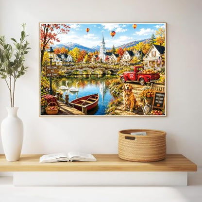 300 Piece Jigsaw Puzzle for Kids & Adults - European Village Puzzle with Lake, Colorful Houses, Bridge & Autumn Landscape, for Boys Girls Ages 8+, 20.5 x 15 in - color: European