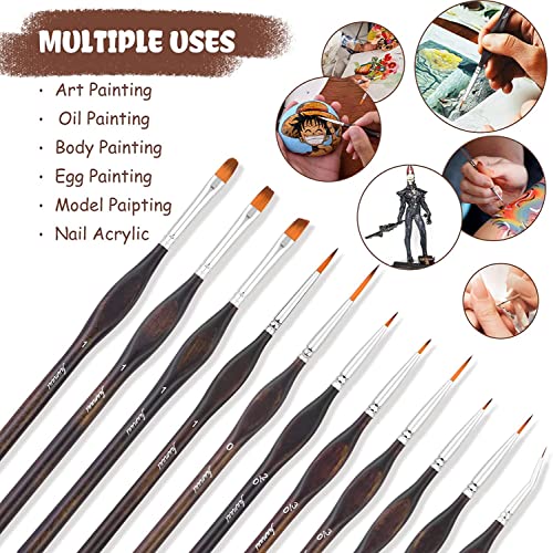Miniature Paint Brushes, Fuumuui 11pcs Micro Detail Paint Brushes for Model, Paint by Numbers - Fine Detail Paint Brush Set for Acrylic, Watercolor, Oil - color: Brown