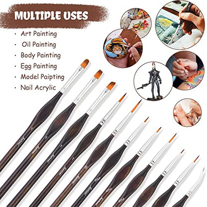 Miniature Paint Brushes, Fuumuui 11pcs Micro Detail Paint Brushes for Model, Paint by Numbers - Fine Detail Paint Brush Set for Acrylic, Watercolor, Oil - color: Brown
