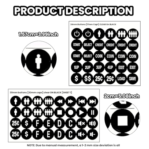 Black Arcade Game Button Stickers 24mm/30mm Die Cut Labels for Arcade Machines and Fight Sticks(Style 1) - color: Black Game Button Stickers* 4pcs