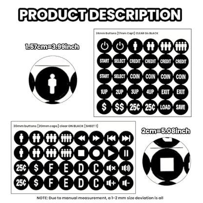 Black Arcade Game Button Stickers 24mm/30mm Die Cut Labels for Arcade Machines and Fight Sticks(Style 1) - color: Black Game Button Stickers* 4pcs