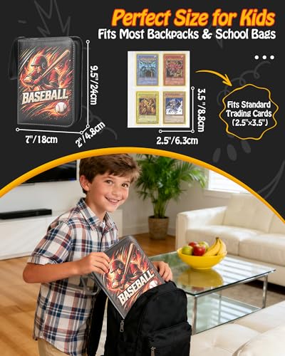 Best baseball card binder 4-Pocket holds 480 cards, 120 pages side-loading, PU leather zip waterproof cover, acid-free pages, for home storage & card shows, baseball cars binder, gift kids boys girls! - color: 4-Dark and Red