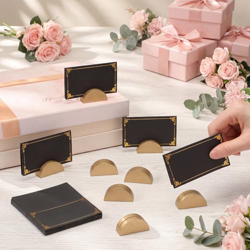 Colingmill 24 Pcs Wooden Table Number Stands with Tented Cards,Gold, Black | Wedding Table Name Holder Semicircular Design Place Card Holders for Retail Shop Wedding Party Events - color: Gold, Black