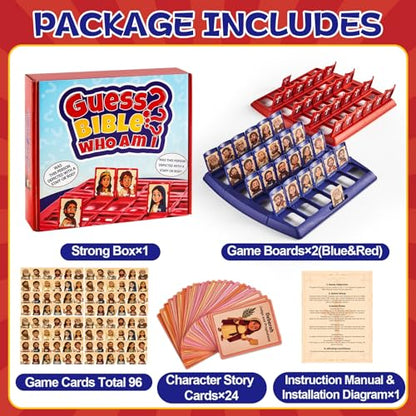 Guess Bible Games Who Am I 24 Holy Bible Characters with Life Story & Verse Cards Christian Guess Board Games Trivia Study Supplies for Sunday School Youth Group Church Religious Catholic Gifts