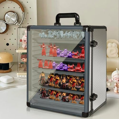 ORKELS Miniatures Storage Case with 5 Metal Tray, Clear Display Transport Case with Lock, Aluminum Alloy Frame Organizer for Mini Action Figures, Collectibles