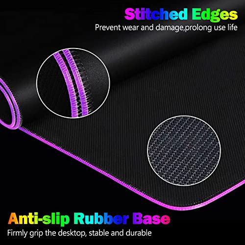 DINKY RGB Gaming Mouse Pad, Large Extended Soft Led Mouse Pad with 14 Lighting Modes, Water Resist Keyboard Pad, Computer Keyboard Mousepads Mat 31.4×11.8 inches- Purple Nebula - color: 01, size: 11.8" x 31.4"