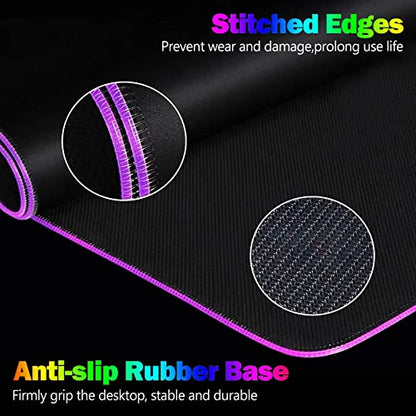 DINKY RGB Gaming Mouse Pad, Large Extended Soft Led Mouse Pad with 14 Lighting Modes, Water Resist Keyboard Pad, Computer Keyboard Mousepads Mat 31.4×11.8 inches- Purple Nebula - color: 01, size: 11.8" x 31.4"