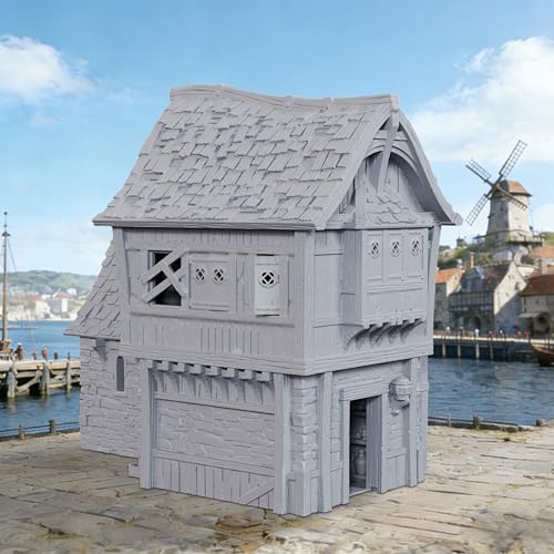 AUSPDICE DND Terrain 25mm 도크 빌딩, 도색되지 않은 TTRPG 워크샵 풍경 | 1:64 스케일 3피스 멀티 레벨 워크샵, 탈착식 섹션과 던전 앤 드래곤을 위한 디테일한 내부 - AF1154G - color: Af1154g Dock Buildings G