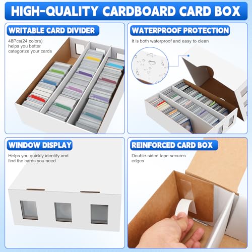 4 Pack Trading Card Storage Box, 9400+ Count Card Storage Box with 48 Card Divider White Sports Card Storage Box Cardboard Card Organizer Box Bulk Card Case Trading Card Box for Soccer Basketball Card - style: 4 Set-2