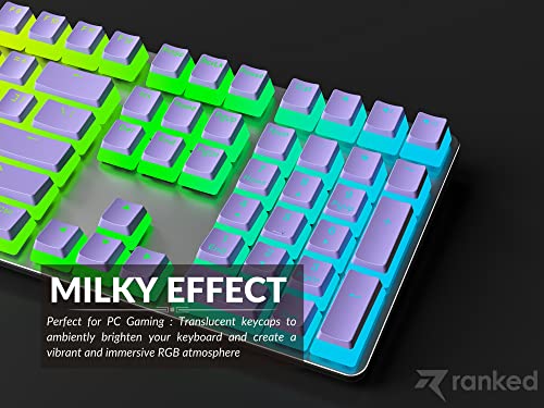 Ranked Pudding v2 PBT Keycaps | 145 Double Shot Translucent ANSI US & ISO Layout | OEM Profile for Full Size, TKL, 75%, 65% and 60% RGB Mechanical Gaming Keyboard (Lavender) - color: Lavender