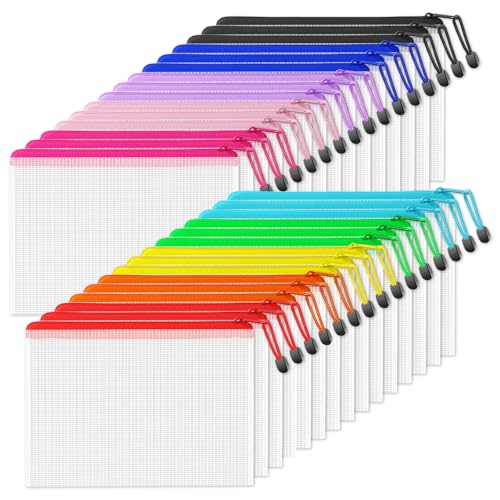 SUNEE Mesh Zipper Pouch 7.8x10.8 in (10 Colors, 30 Packs), Vinyl Zipper Bags For School Office Supplies, Puzzles & Games, Travel Accessories, Waterproof Organizer - color: Multicolored, size: 7.8×10.8