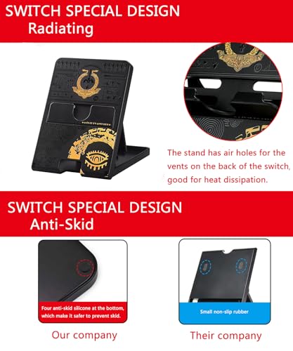 Busjoy Stand for Nintendo Switch, Switch OLED, Switch Lite, for Zelda Tears of The Kingdom Cute Holder Bracket, Adjustable Portable Foldable Non-Slip Playstand-Black - color: Black-A
