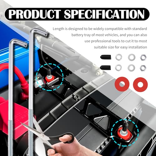 10 Inch Car Battery Hold Down Bolt Kit Stainless Steels,J Bolts Battery Hold Down Kit Includes Hooks,Nuts,Washers,Covers,Universal Cars Batteries Holder Car Accessories