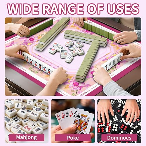 Mahjong Mat with Black Carrying Bag, 31.5"x31.5" Anti-Slip Noise Reduction Gaming Mat for Mahjong, Poker, Board Games, 3 Dice & Black Storage Bag - color: Light Pink